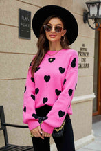 Load image into Gallery viewer, Woven Right Heart Pattern Lantern Sleeve Round Neck Tunic Sweater