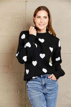 Load image into Gallery viewer, Woven Right Heart Pattern Lantern Sleeve Round Neck Tunic Sweater