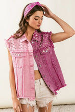 Load image into Gallery viewer, BiBi Pearl &amp; Rhinestone  Decor Contrast Raw Hem Vest Coat