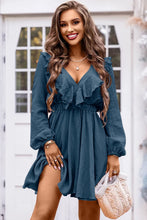 Load image into Gallery viewer, Ruffle Trim V-Neck Long Sleeve Mini Dress