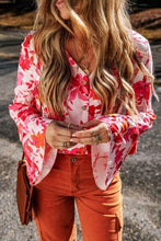 Load image into Gallery viewer, Floral Flare Sleeve Button Up V-Neck Bodysuit