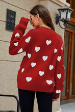 Load image into Gallery viewer, Woven Right Heart Pattern Lantern Sleeve Round Neck Tunic Sweater