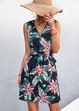 Load image into Gallery viewer, Printed Zip Detail Belted Sleeveless Dress