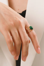 Load image into Gallery viewer, 18k Gold Plated Malachite Leaf Ring