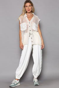 POL Button Down Crochet Patches Knit Vest