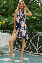 Load image into Gallery viewer, Floral Tied Sleeveless Grecian Neck Mini Dress