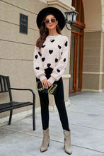 Load image into Gallery viewer, Woven Right Heart Pattern Lantern Sleeve Round Neck Tunic Sweater