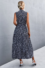 Load image into Gallery viewer, Printed Mock Neck Sleeveless Belted Tiered Dress