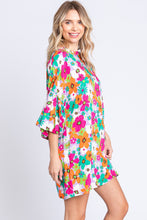 Load image into Gallery viewer, GeeGee Full Size Floral Round Neck Lantern Sleeve Mini Dress