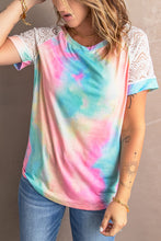 Load image into Gallery viewer, Tie-Dye Spliced Lace Raglan Sleeve Tee