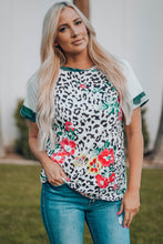 Load image into Gallery viewer, Floral Leopard Short Raglan Sleeve T-Shirt