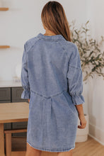 Load image into Gallery viewer, Collared Neck Flounce Sleeve Denim Mini Dress