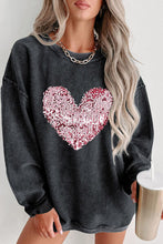 Load image into Gallery viewer, Heart Sequin Round Neck Sweatshirt