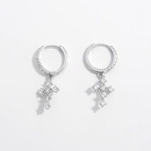 Load image into Gallery viewer, 925 Sterling Silver Inlaid Zircon Cross Dangle Earrings