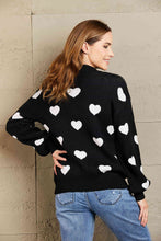 Load image into Gallery viewer, Woven Right Heart Pattern Lantern Sleeve Round Neck Tunic Sweater