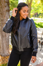 Load image into Gallery viewer, This Is It Faux Leather Bomber Jacket In Black