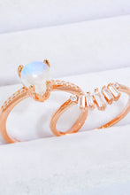 Load image into Gallery viewer, Natural Moonstone and Zircon 18K Rose Gold-Plated Two-Piece Ring Set