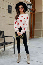 Load image into Gallery viewer, Woven Right Heart Pattern Lantern Sleeve Round Neck Tunic Sweater