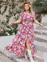 Load image into Gallery viewer, Plus Size Slit Printed V-Neck Maxi Dress