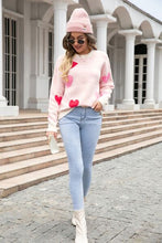 Load image into Gallery viewer, Heart Round Neck Droppped Shoulder Sweater