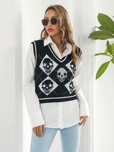 Load image into Gallery viewer, Skull Contrast V-Neck Sweater Vest