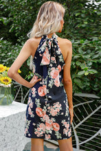 Load image into Gallery viewer, Floral Tied Sleeveless Grecian Neck Mini Dress