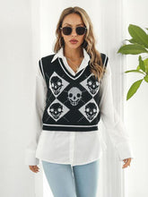 Load image into Gallery viewer, Skull Contrast V-Neck Sweater Vest