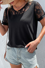 Load image into Gallery viewer, Spliced Lace Round Neck Short Sleeve Top