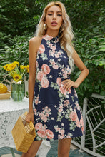 Load image into Gallery viewer, Floral Tied Sleeveless Grecian Neck Mini Dress