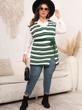 Load image into Gallery viewer, Plus Size Striped Colared Neck Tied Front Sweater Vest