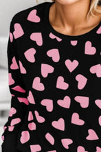 Load image into Gallery viewer, Heart Print Round Neck Top and Shorts Lounge Set