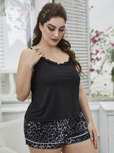 Load image into Gallery viewer, Plus Size Lace Trim Scoop Neck Cami and Printed Shorts Pajama Set