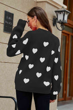 Load image into Gallery viewer, Woven Right Heart Pattern Lantern Sleeve Round Neck Tunic Sweater