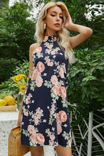 Load image into Gallery viewer, Floral Tied Sleeveless Grecian Neck Mini Dress
