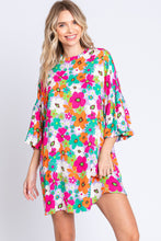 Load image into Gallery viewer, GeeGee Full Size Floral Round Neck Lantern Sleeve Mini Dress