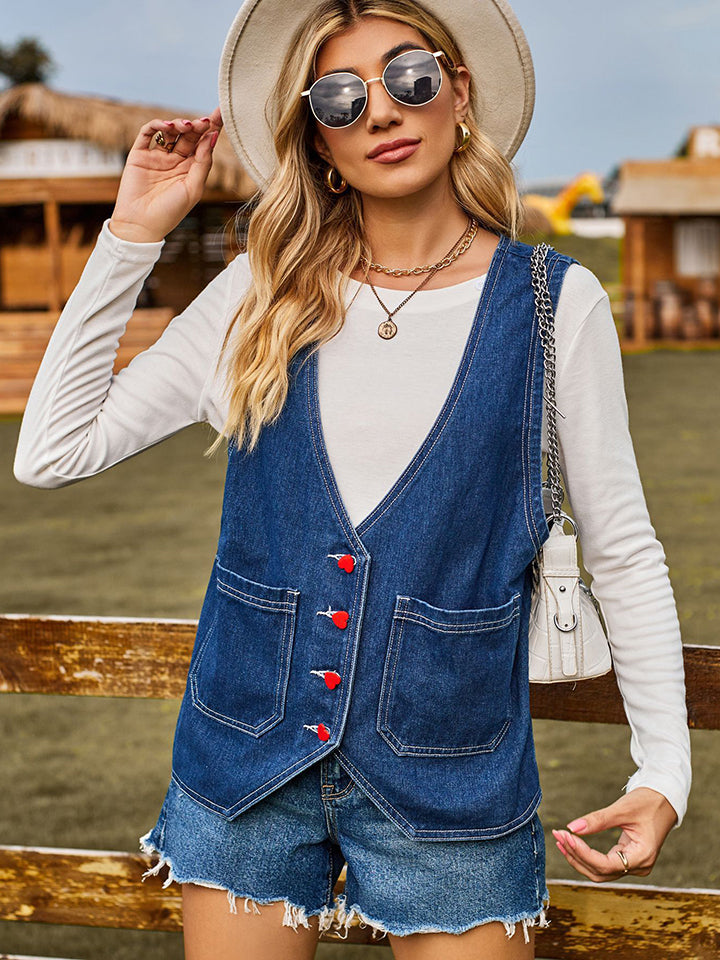 Heart Button Denim Vest