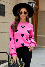 Load image into Gallery viewer, Woven Right Heart Pattern Lantern Sleeve Round Neck Tunic Sweater