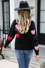 Load image into Gallery viewer, Heart Round Neck Droppped Shoulder Sweater