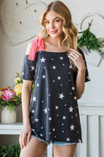 Load image into Gallery viewer, Heimish Full Size Star Print Asymmetrical Neck Short Sleeve Top