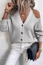 Load image into Gallery viewer, Cold Shoulder Plunge Neck Ribbed Cardigan