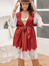 Load image into Gallery viewer, Plus Size Lace Patchwork Tie Front Robe