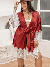 Load image into Gallery viewer, Plus Size Lace Patchwork Tie Front Robe