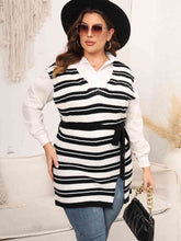 Load image into Gallery viewer, Plus Size Striped Colared Neck Tied Front Sweater Vest