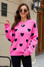 Load image into Gallery viewer, Woven Right Heart Pattern Lantern Sleeve Round Neck Tunic Sweater