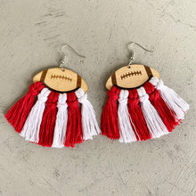 Load image into Gallery viewer, Fringe Detail Football Shape Wooden Dangle Earrings