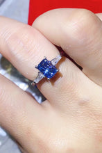 Load image into Gallery viewer, 1 Carat Moissanite Platinum-Plated Rectangle Ring in Blue