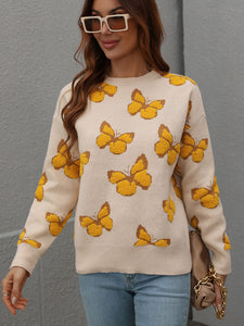 Butterfly Dropped Shoulder Crewneck Sweater