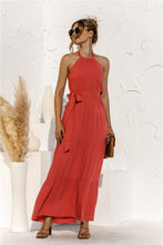 Load image into Gallery viewer, Halter Neck Tie Waist Tiered Maxi Dress