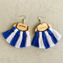 Load image into Gallery viewer, Fringe Detail Football Shape Wooden Dangle Earrings