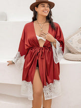 Load image into Gallery viewer, Plus Size Lace Patchwork Tie Front Robe